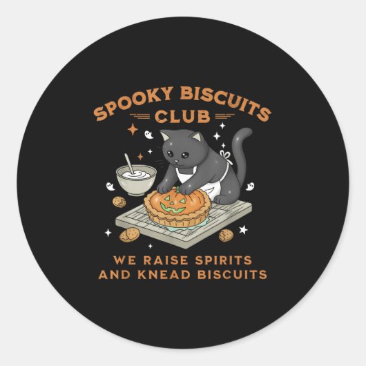Spooky Biscuits Club Black Cat Pumpkin Halloween B Ronde Sticker (Voorkant)