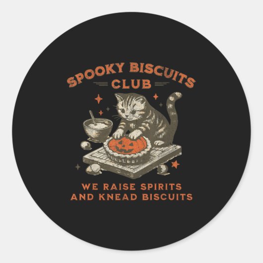 Spooky Biscuits Club Cat, Grappig Halloween Bakken Ronde Sticker (Voorkant)