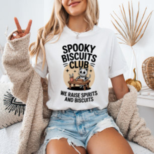 Spooky Biscuits Club Kat Skelet Bakken Halloween T-shirt
