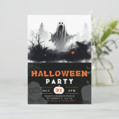 Spooky Black and White Ghost Creepy Halloween Kaart (Staand voorkant)