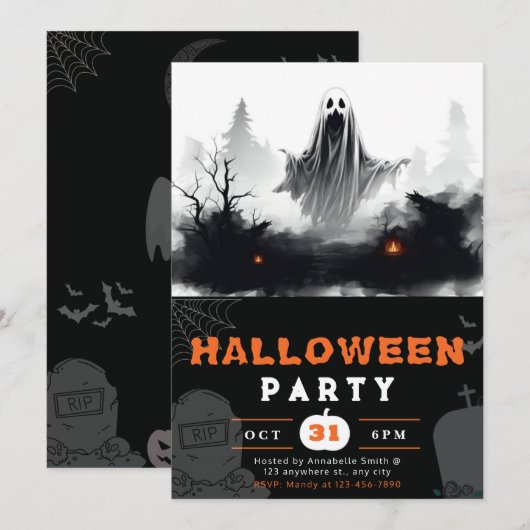 Spooky Black and White Ghost Creepy Halloween Kaart (Voorkant / Achterkant)