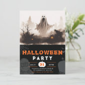 Spooky Black and White Ghost Creepy Halloween Kaart (Staand voorkant)