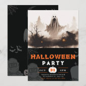 Spooky Black and White Ghost Creepy Halloween Kaart (Voorkant / Achterkant)