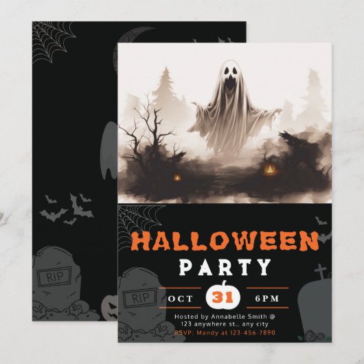 Spooky Black and White Ghost Creepy Halloween Kaart (Voorkant / Achterkant)