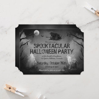 Spooky Black and White Halloween Party Kaart