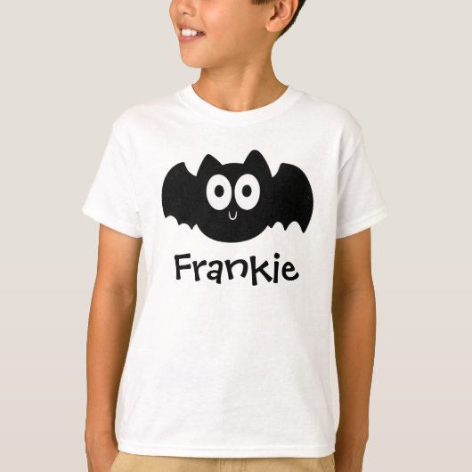 Spooky Black Bat Halloween Persoonlijke naam T-shirt (Voorkant)