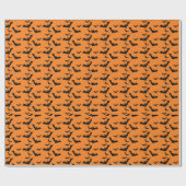 Spooky Black Bats op Oranje Halloween Cadeaupapier (Vlak)