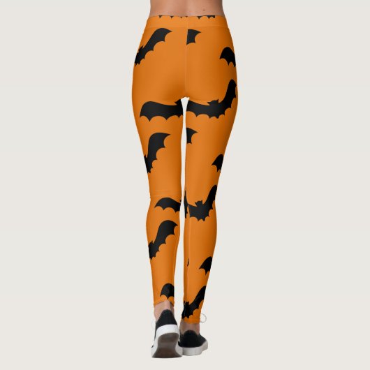 Spooky Black Bats Pattern Halloween Sinaasappel Leggings (Achterkant)