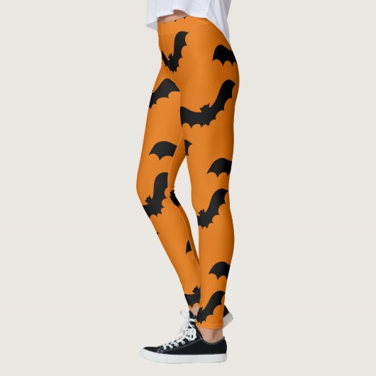 Spooky Black Bats Pattern Halloween Sinaasappel Leggings (Links)