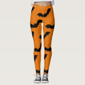 Spooky Black Bats Pattern Halloween Sinaasappel Leggings (Voorkant)
