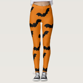 Spooky Black Bats Pattern Halloween Sinaasappel Leggings