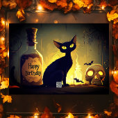 Spooky Black Cat and Skull Halloween Verjaardag Kaart