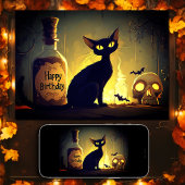 Spooky Black Cat and Skull Halloween Verjaardag Kaart