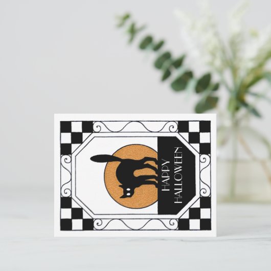 Spooky Black Cat - Art Deco Briefkaart (Staand voorkant)