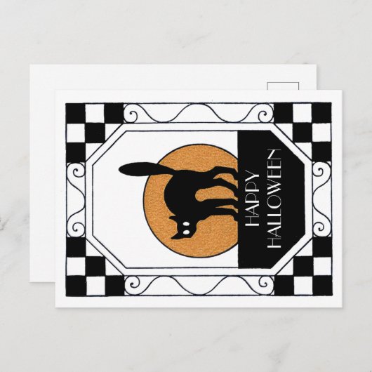 Spooky Black Cat - Art Deco Briefkaart (Voorkant / Achterkant)