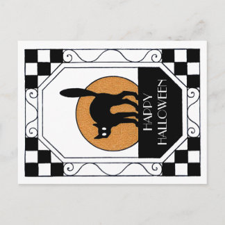 Spooky Black Cat - Art Deco Briefkaart