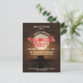 Spooky Black Cat Bats & Full Moon Halloween Uitnod Briefkaart (Staand voorkant)