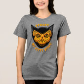 Spooky Black Cat Butterfly Skull Tri-Blend Shirt (Voorkant)