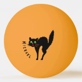Spooky Black Cat Custom Name Sinaasappel Fun Party Pingpongbal (Voorkant)