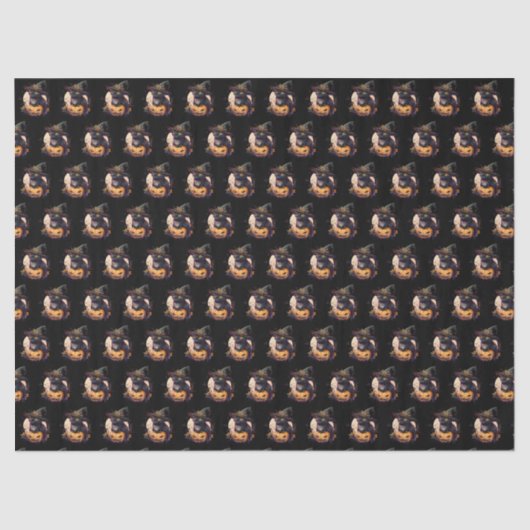 Spooky Black Cat en Jack-o-Lantern Sinaasappel Tissuepapier (Voorkant)