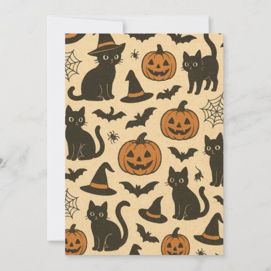 Spooky Black Cat en Pumpkin Halloween Party Kaart (Achterkant)