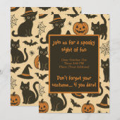 Spooky Black Cat en Pumpkin Halloween Party Kaart (Voorkant / Achterkant)