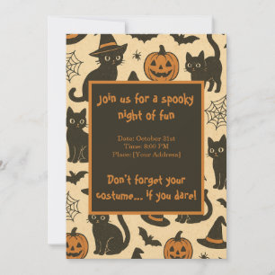 Spooky Black Cat en Pumpkin Halloween Party Kaart