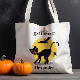 Spooky Black Cat en Spider Halloween Tote Bag