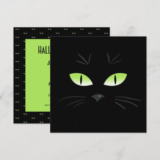 Spooky Black Cat Face Halloween Party Kaart (Voorkant / Achterkant)