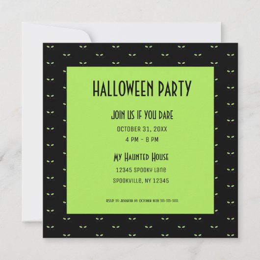 Spooky Black Cat Face Halloween Party Kaart (Achterkant)