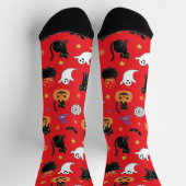Spooky Black Cat & Ghost Halloween Pattern Socks Sokken (Top)