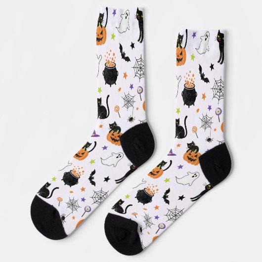 Spooky Black Cat & Ghost Halloween Pattern Socks Sokken (Links)