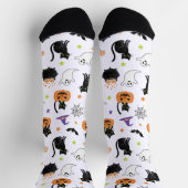 Spooky Black Cat & Ghost Halloween Pattern Socks Sokken (Top)