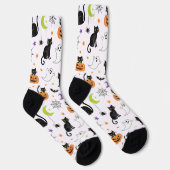 Spooky Black Cat & Ghost Halloween Pattern Socks Sokken (Rechts)