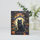 Spooky Black Cat Gothic Halloween Briefkaart (Staand voorkant)