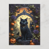 Spooky Black Cat Gothic Halloween Briefkaart (Voorkant)