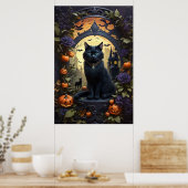 Spooky Black Cat Gothic Halloween Poster (Keuken)