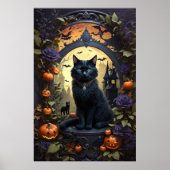 Spooky Black Cat Gothic Halloween Poster (Voorkant)