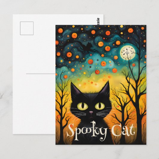 Spooky Black Cat Halloween Briefkaart (Voorkant / Achterkant)
