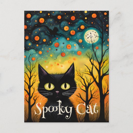 Spooky Black Cat Halloween Briefkaart (Voorkant)
