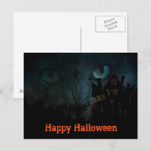 Spooky Black Cat Halloween Briefkaart (Voorkant / Achterkant)