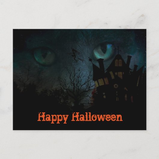 Spooky Black Cat Halloween Briefkaart (Voorkant)