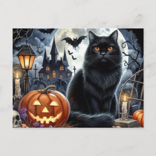 Spooky Black Cat Halloween Briefkaart (Voorkant)
