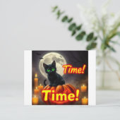 Spooky Black Cat Halloween Briefkaart (Staand voorkant)