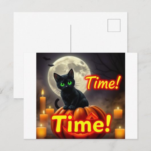 Spooky Black Cat Halloween Briefkaart (Voorkant / Achterkant)