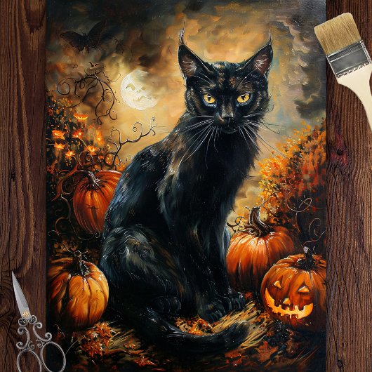 Spooky Black Cat Halloween Decoupage Tissuepapier
