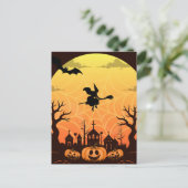 Spooky Black Cat Halloween Design – Modern Minimal Feestdagenkaart (Staand voorkant)
