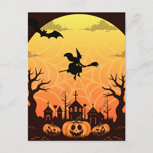 Spooky Black Cat Halloween Design – Modern Minimal Feestdagenkaart (Voorkant)