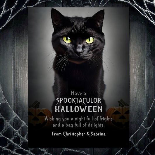 Spooky Black Cat Halloween Groet Feestdagenkaart
