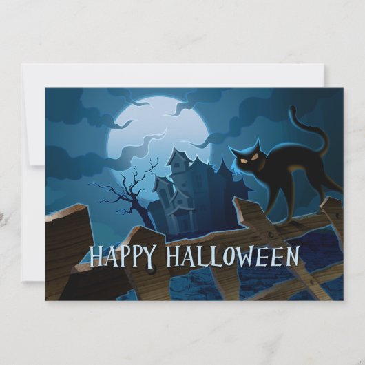 Spooky Black Cat Halloween Invitation Kaart (Voorkant)